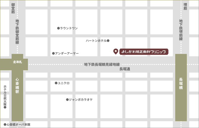 大阪市営地下鉄の心斎橋駅周辺アクセス・マップ